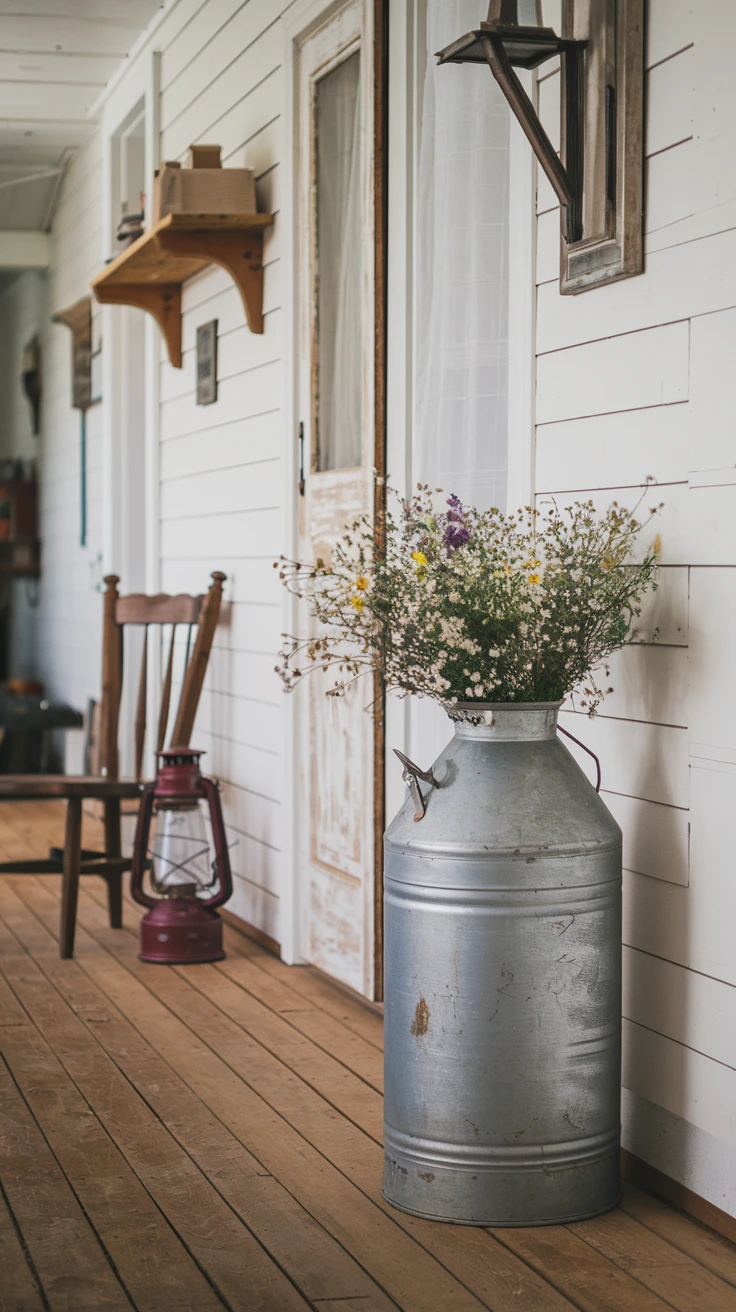 Repurposed milk can table, farmhouse accent furniture, rustic metal decor, vintage upcycling