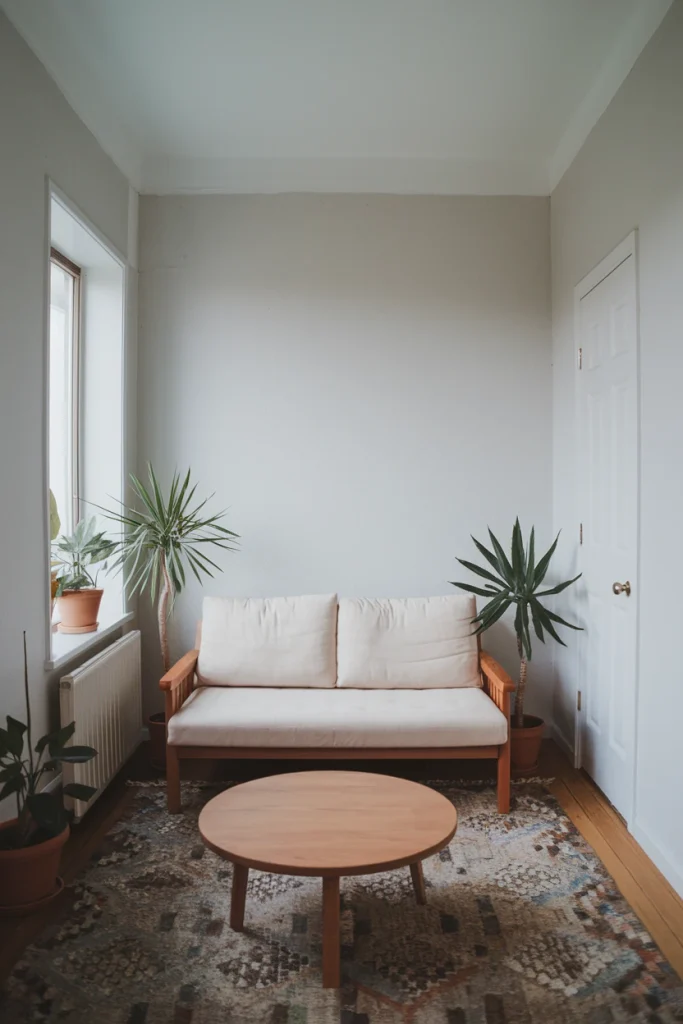 Minimalist bedroom with clean lines, neutral colors, simple decor, spacious layout, clutter-free design, essential furniture, serene atmosphere, bright space, functional simplicity, modern aesthetic