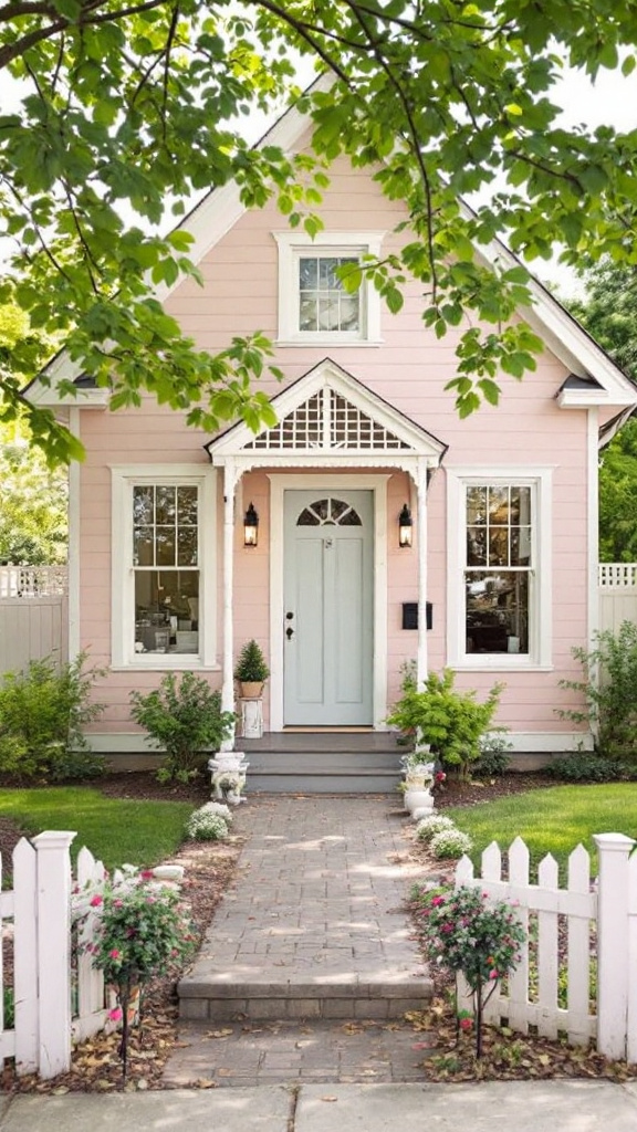 Pale pink house paint, subtle, sweet, charming, delicate, soft, romantic, unexpected, gentle, feminine