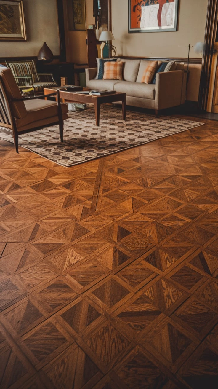 Parquet living room flooring geometric patterns elegant classic wood various designs intricate visual interest