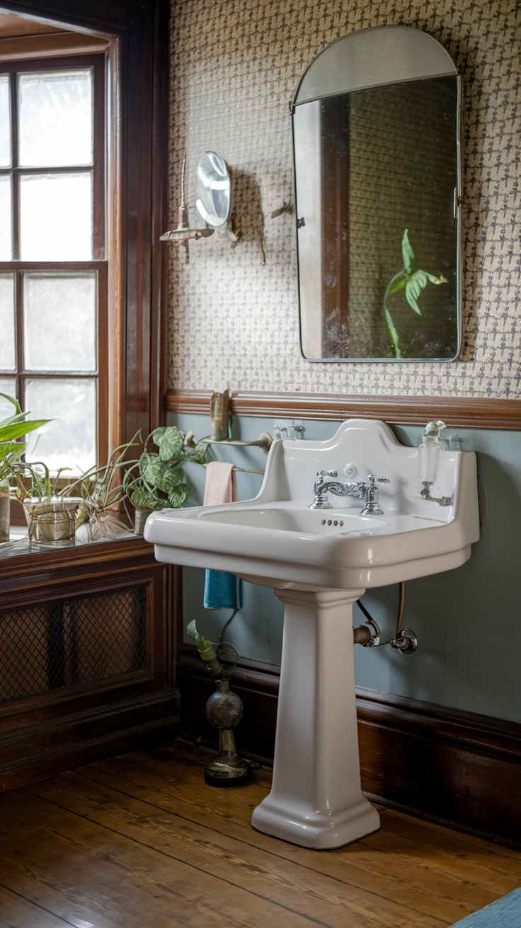 White porcelain pedestal sink, Victorian bathroom fixture, vintage washbasin, classic bathroom design, freestanding sink, period plumbing, antique-style lavatory, elegant washstand, traditional bathroom, historical decor