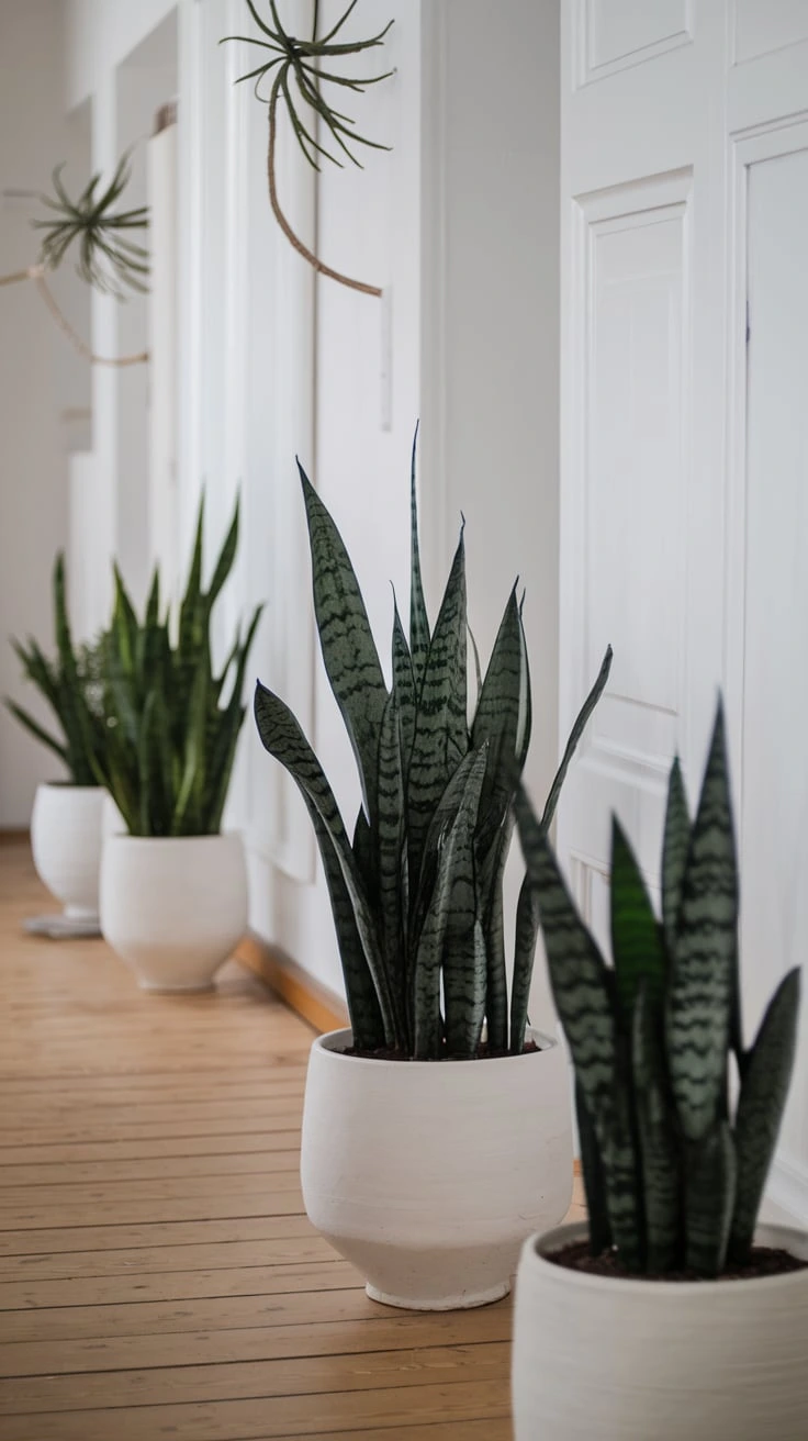 Indoor plants, Scandinavian hallway, green decor elements, natural home accents, low-light houseplants, Nordic interior greenery, minimalist plant pots