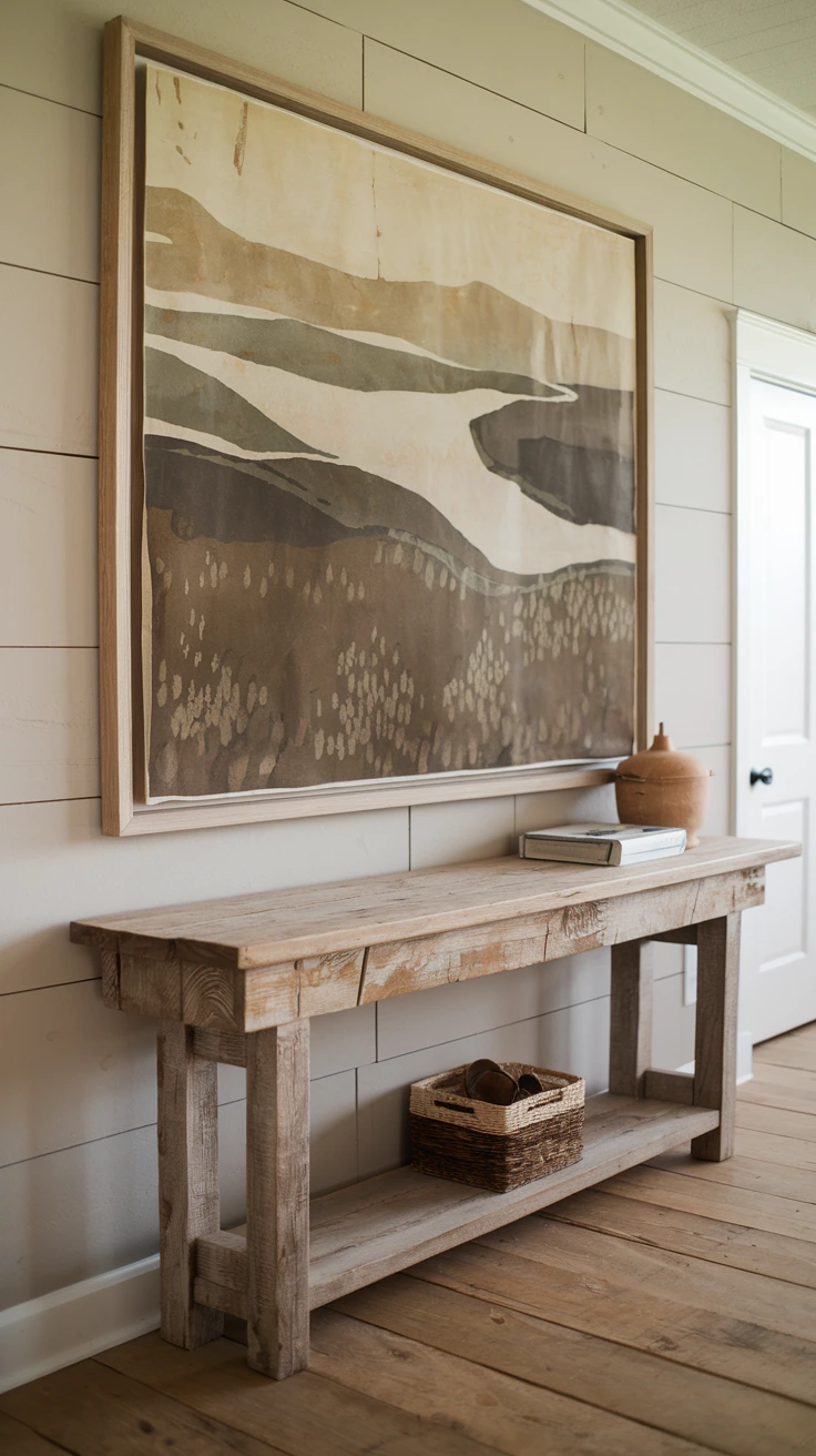 Weathered wood console table, farmhouse entryway furniture, distressed finish, hallway storage