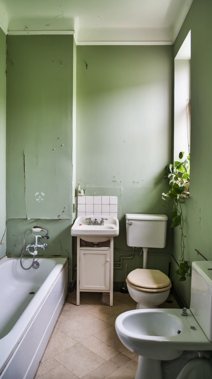 Sage green walls, calming bathroom color, nature-inspired paint, earthy interior, soothing ambiance, fresh bathroom look, versatile wall color, organic feel, serene atmosphere, spa-like bathroom