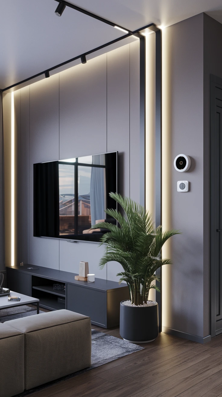 Integrated technology, smart devices, modern gadgets, automated systems, voice-controlled features, sleek electronics, connected home, futuristic living, tech-savvy interiors, digital comfort