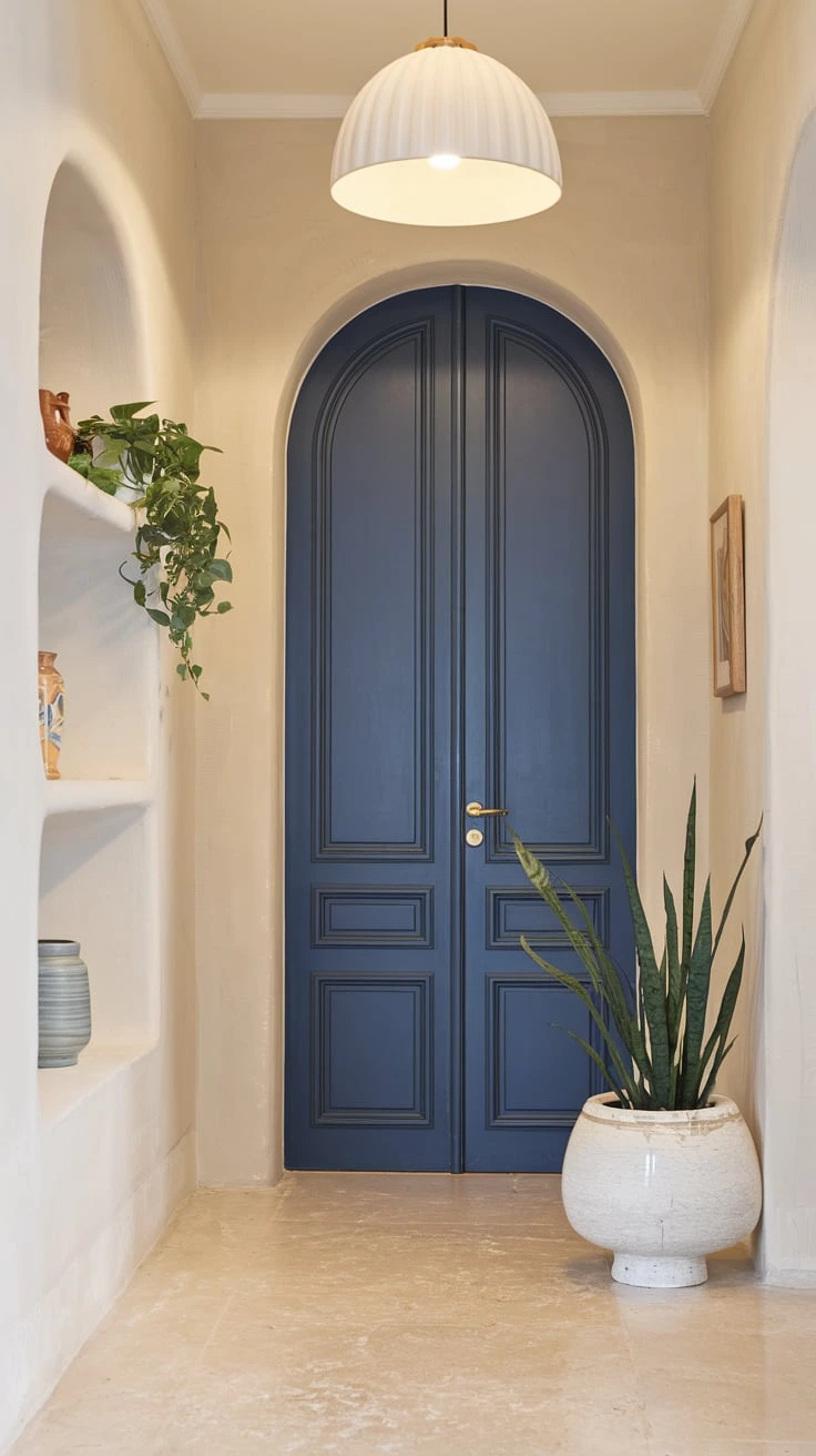 Bold colored interior door, Scandinavian pop of color, Nordic design accent, minimalist door paint, modern hallway feature, contrasting entryway element, eye-catching door