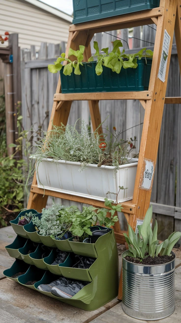 Repurposed planters, creative containers, upcycled garden, DIY planters, unique garden features, recycled garden ideas, eco-friendly gardening, unconventional planters, sustainable gardening, repurposed items