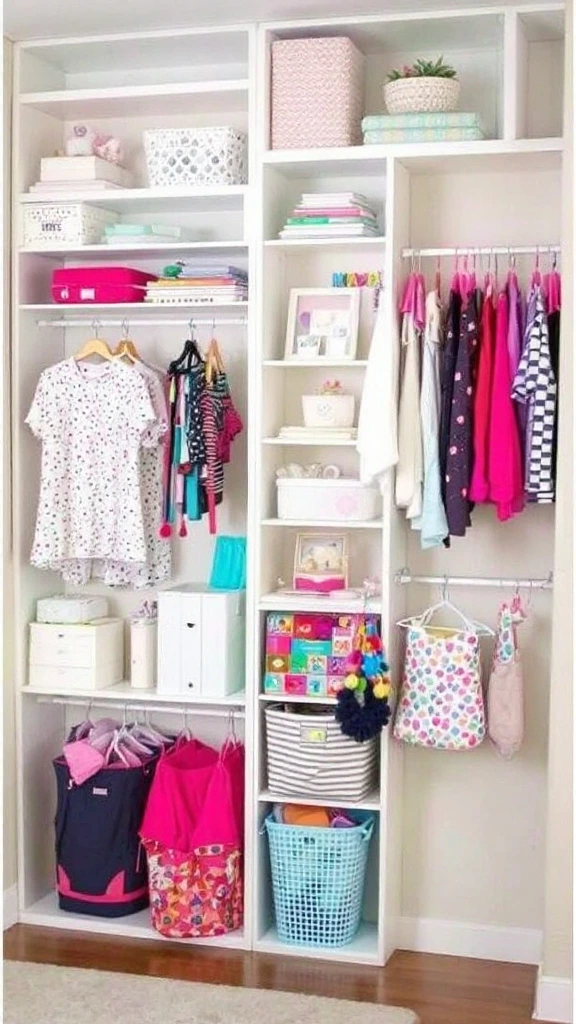 Vertical storage solutions, tall bookcase, wall-mounted shelves, space-saving organization, girl's bedroom, maximizing space, efficient storage, compact design, small room ideas, decluttering