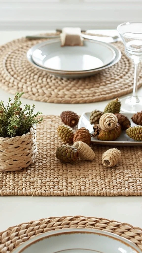 Woven decor natural fibers rustic rattan jute placemat basket texture autumn