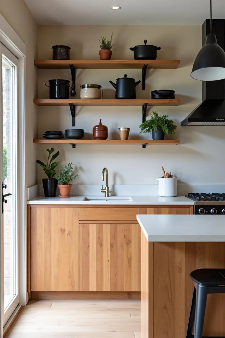 1. Natural Wood Open Shelving