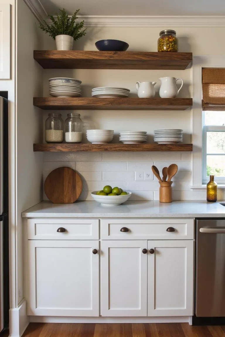 1. Open Shelving with Reclaimed Wood