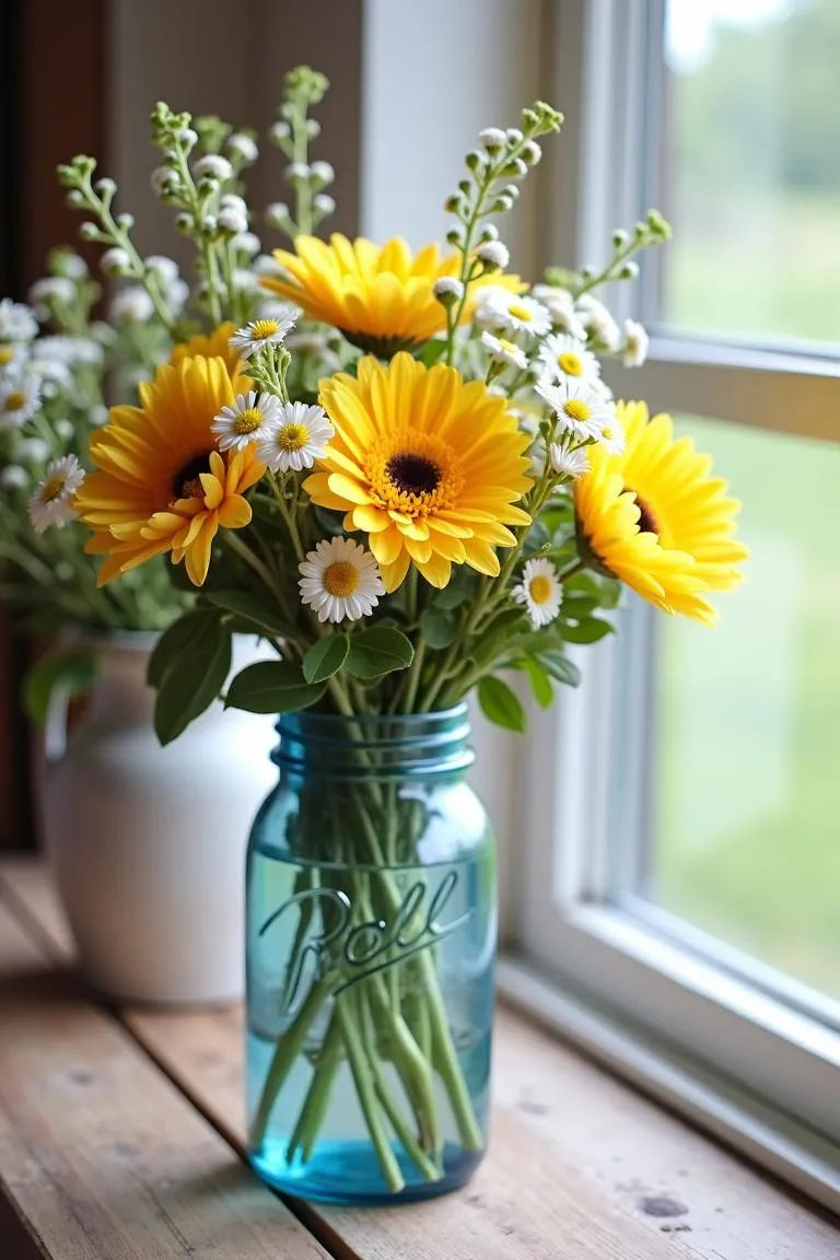 1. Vintage Mason Jar Flower Vases