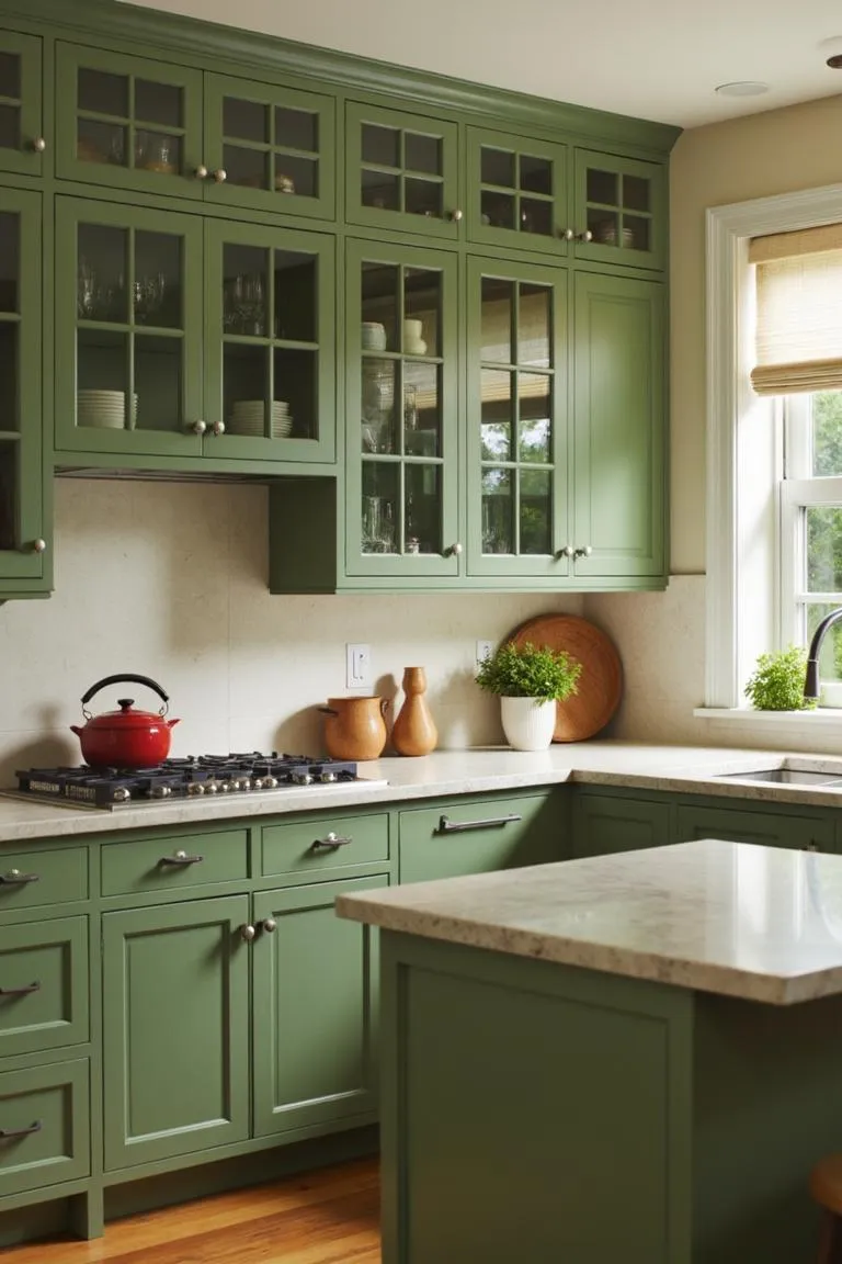 12. Green-Tinted Glass Cabinet Doors