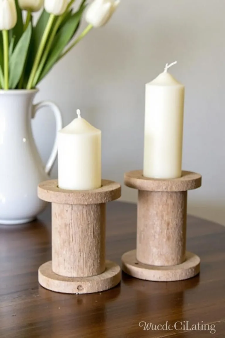 14. Wooden Spool Candleholders