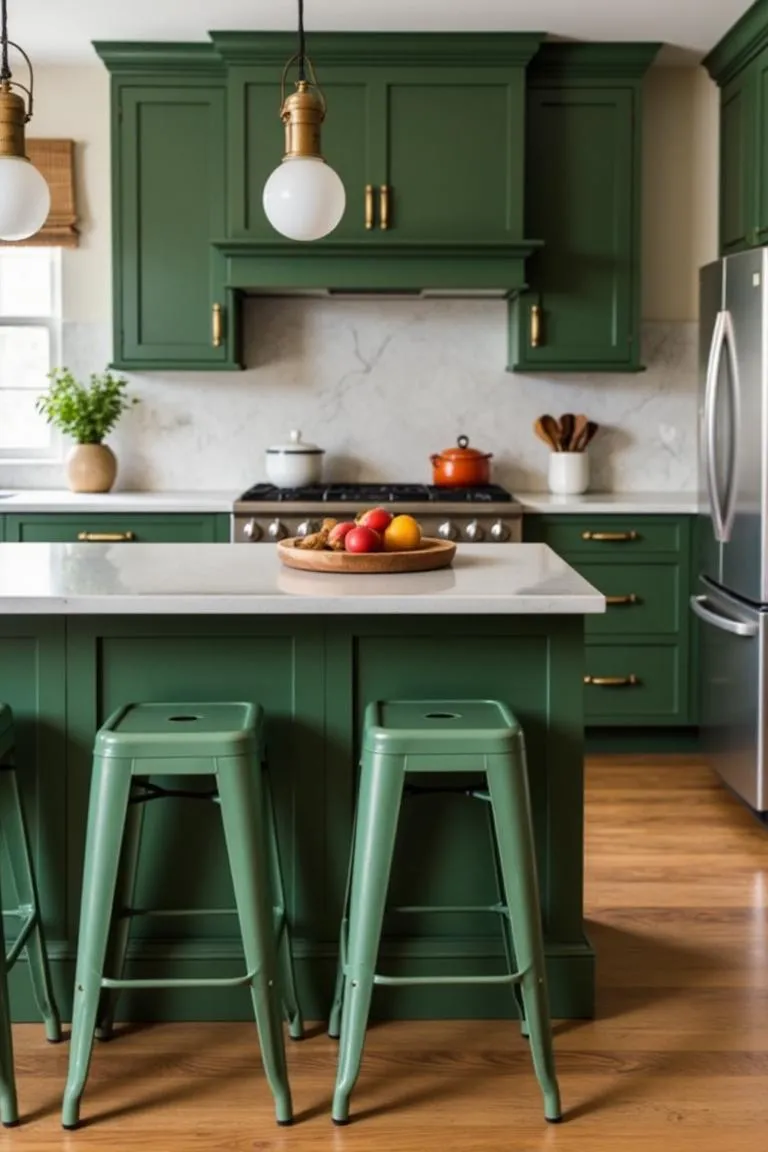 17. Green Metal Bar Stools