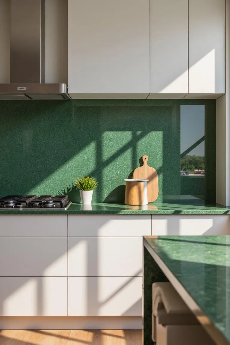 18. Green-Veined Quartz Backsplash