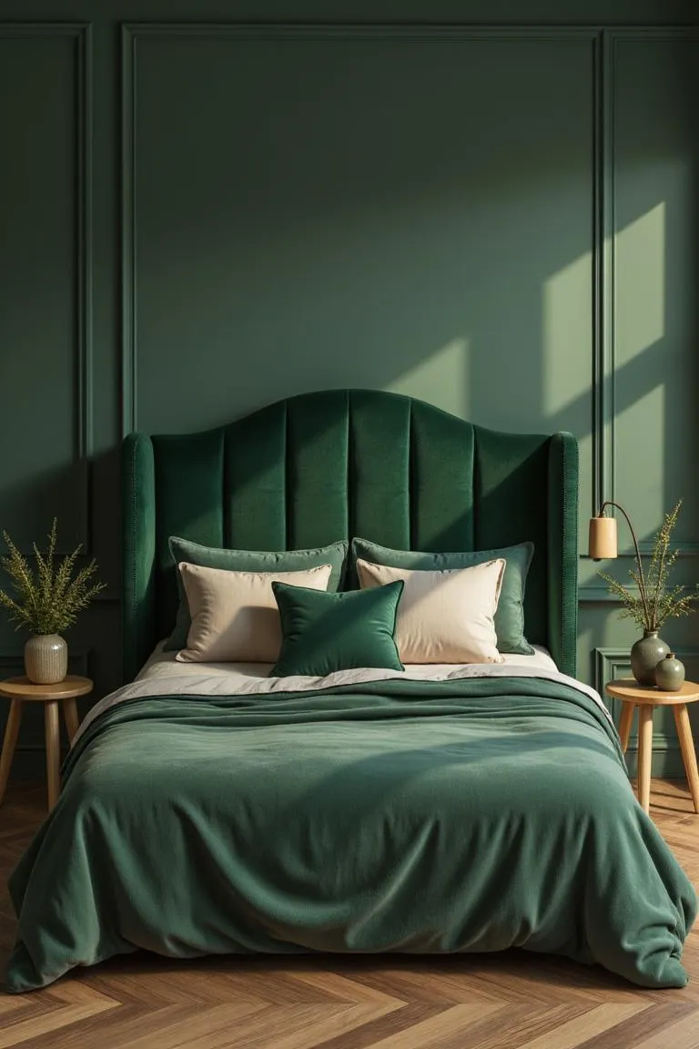 3. Forest Green Velvet Headboard