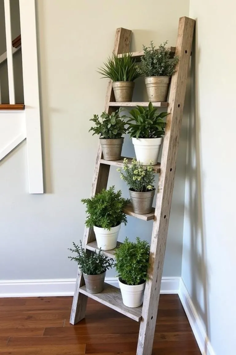 4. Wooden Ladder Plant Display