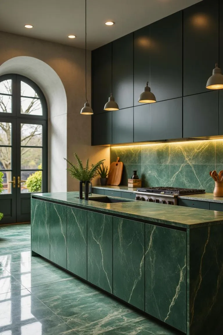 8. Green Marble Countertops