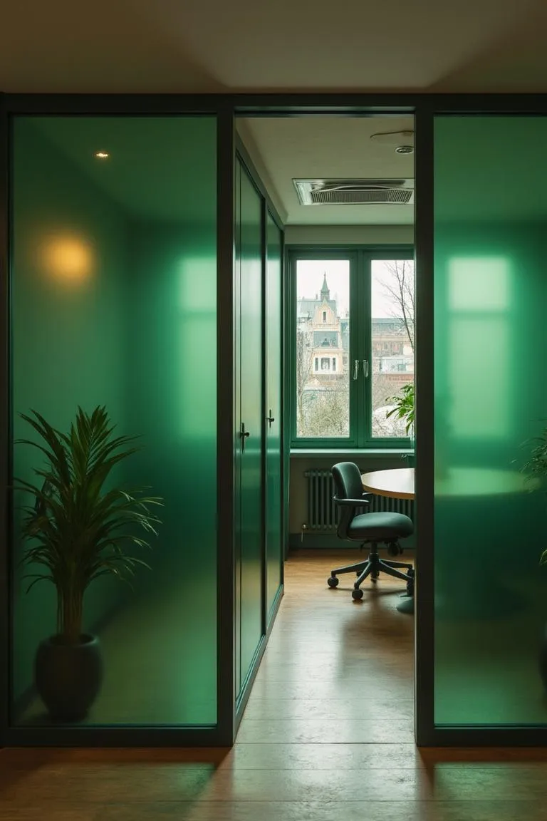 9. Green-Tinted Glass Partitions