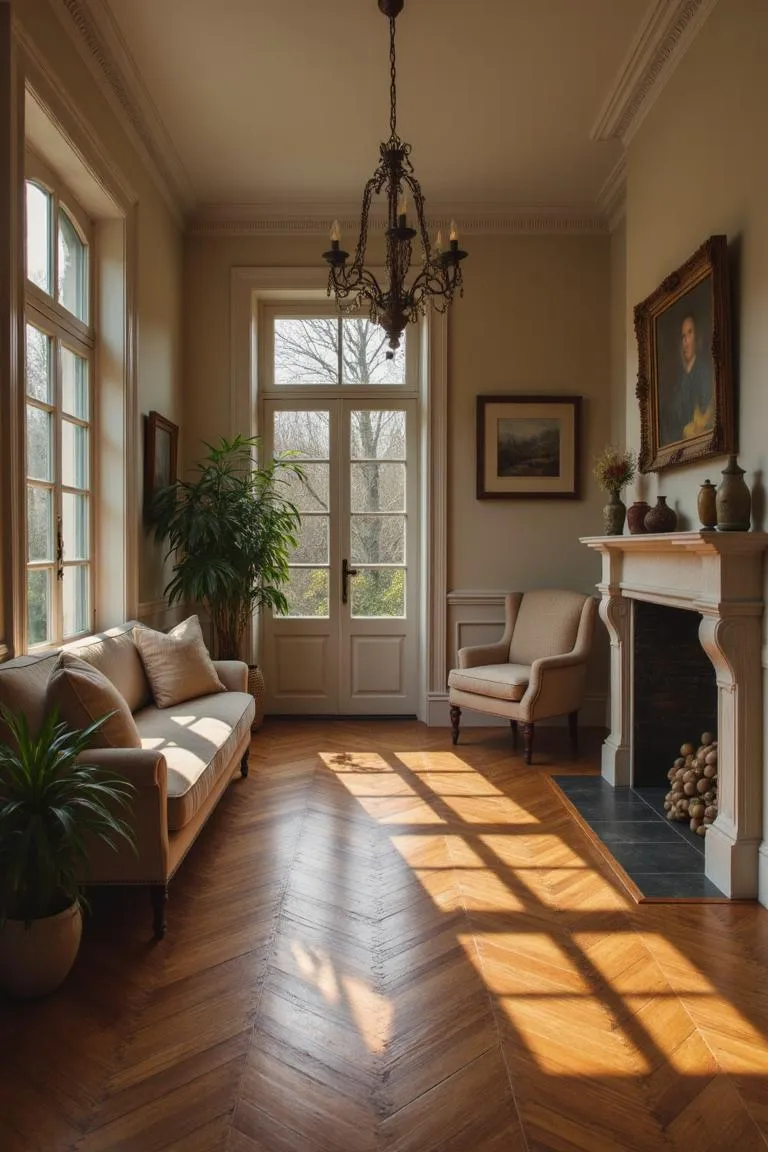 9. Hardwood Herringbone Floors