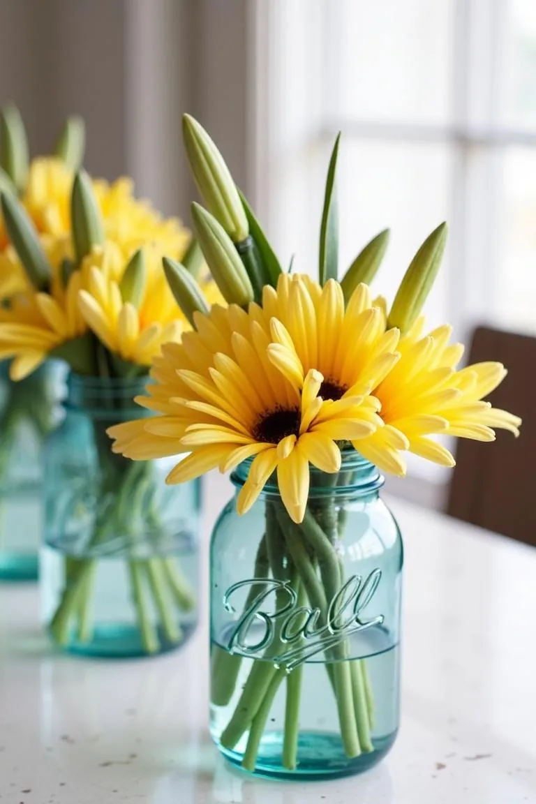 9. Mason Jar Flower Stations