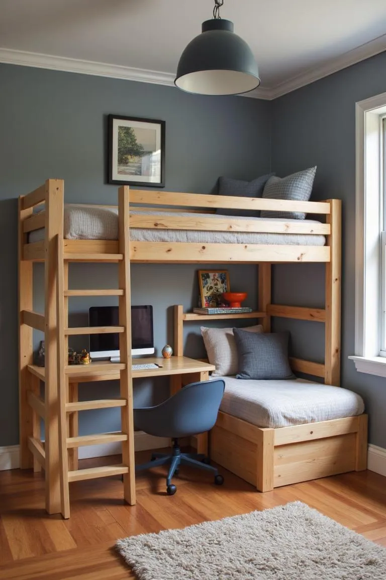 1. Loft Bed with Desk Underneath