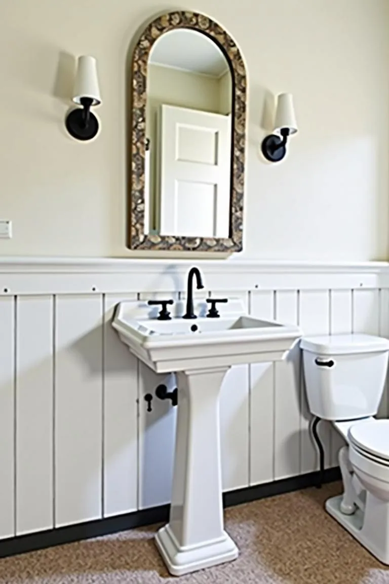 12. Pedestal Sink with Modern Faucets