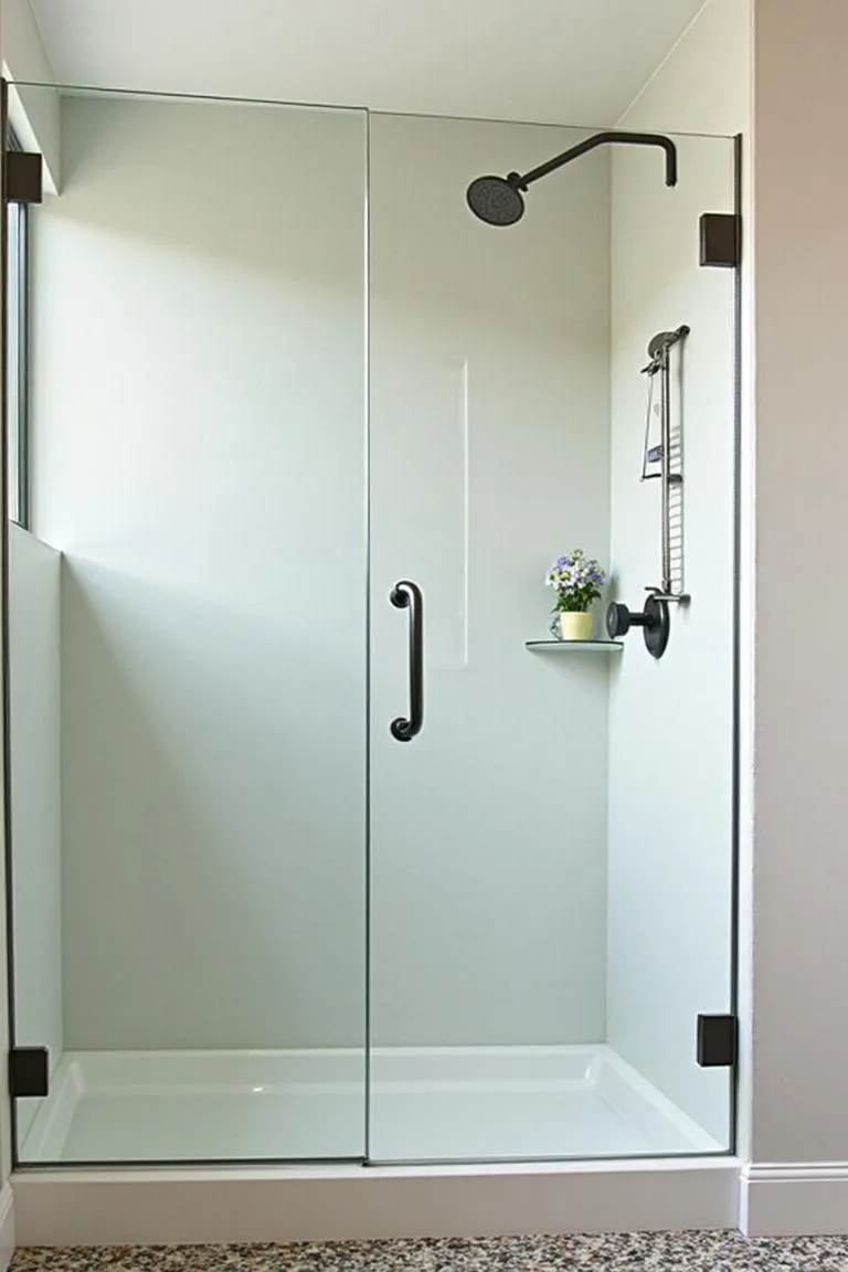 27. Glass Shower Enclosure with Vintage-Inspired Hardware