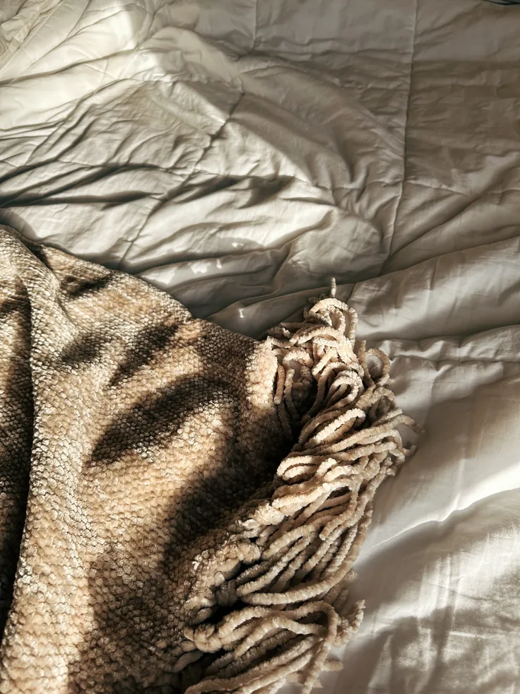 clean girl,minimalist,blanket,oatmeal,light,warm,cozy,homey,bedroom