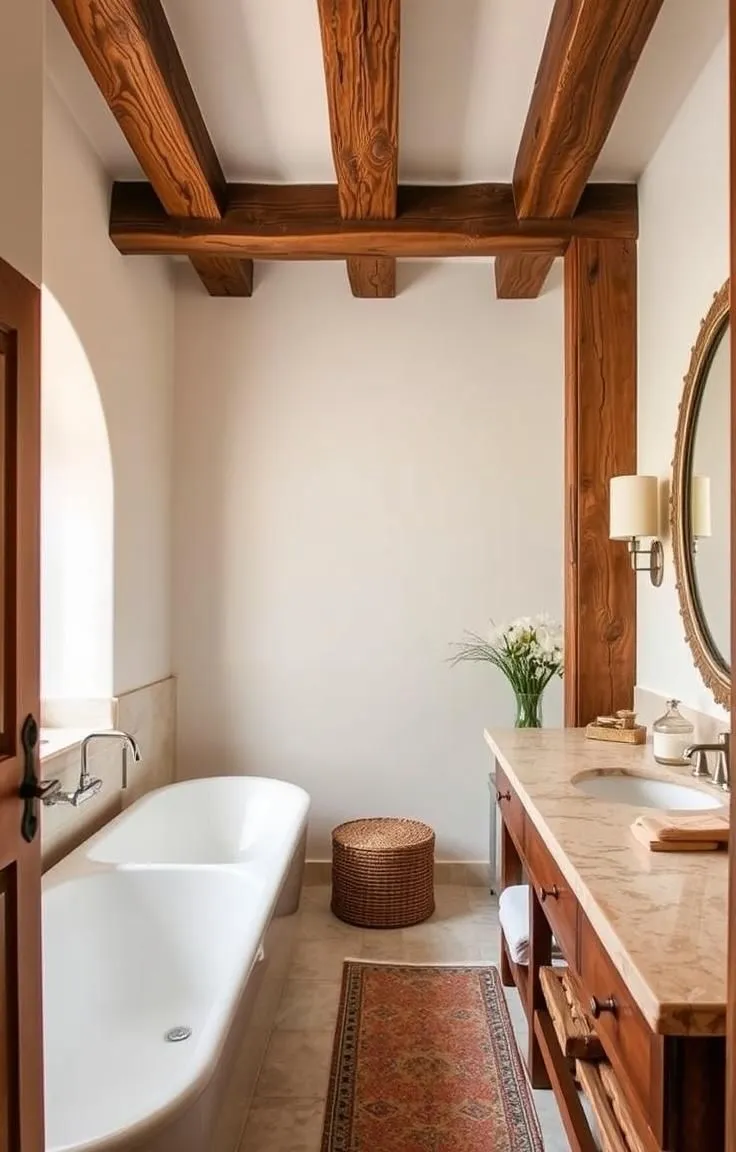 Exposed Wood Beams in the Bathroom
