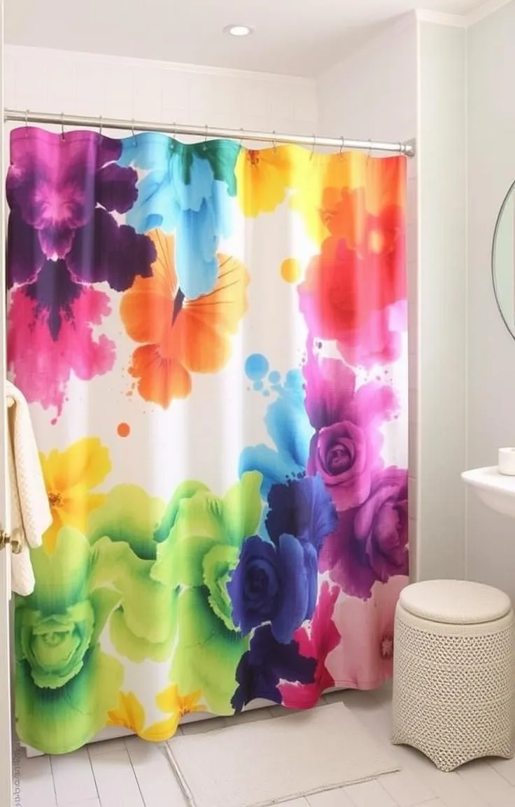 Hang a Colorful Fabric Shower Curtain